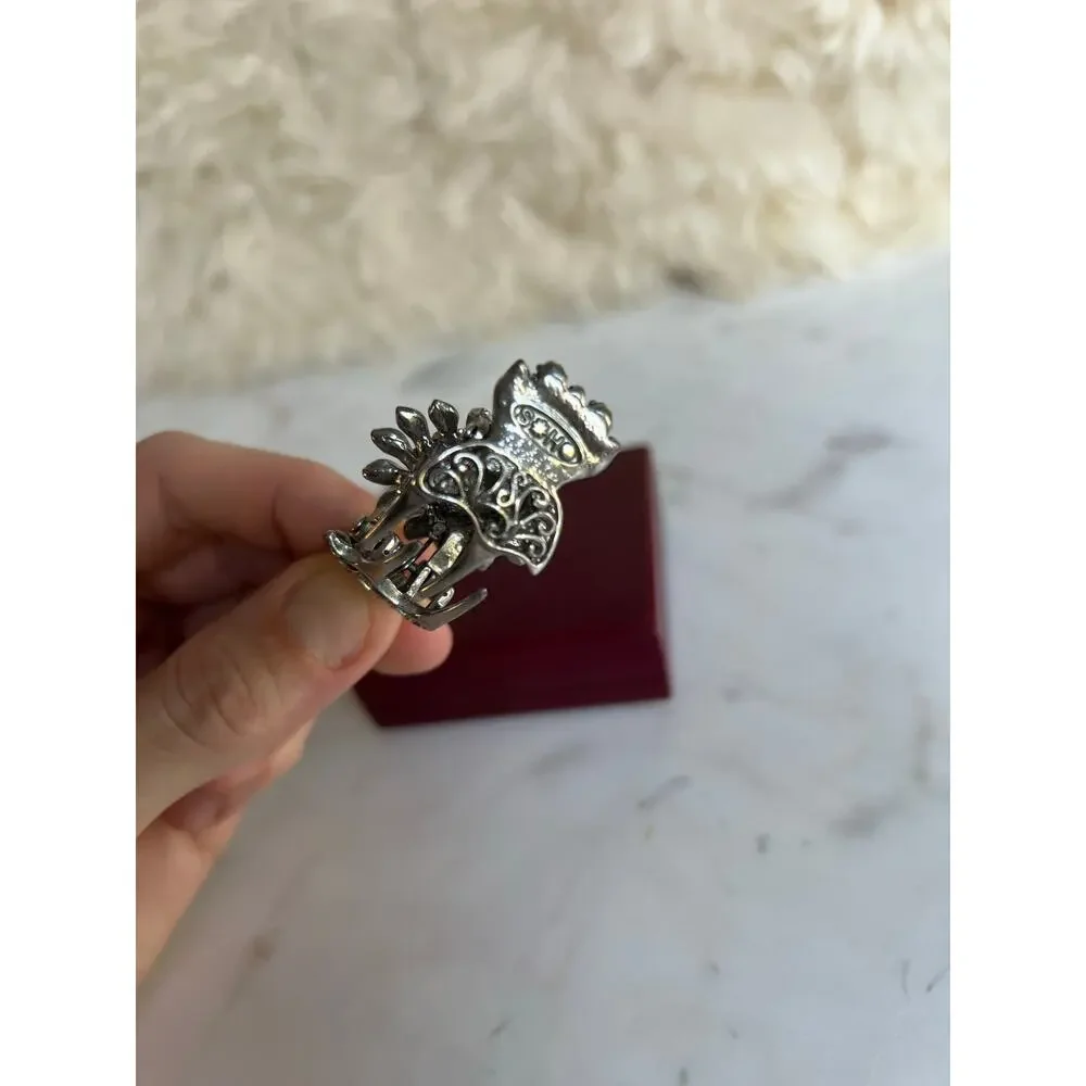Vintage Sterling Silver and Crystal Flower Hair Claw Clips